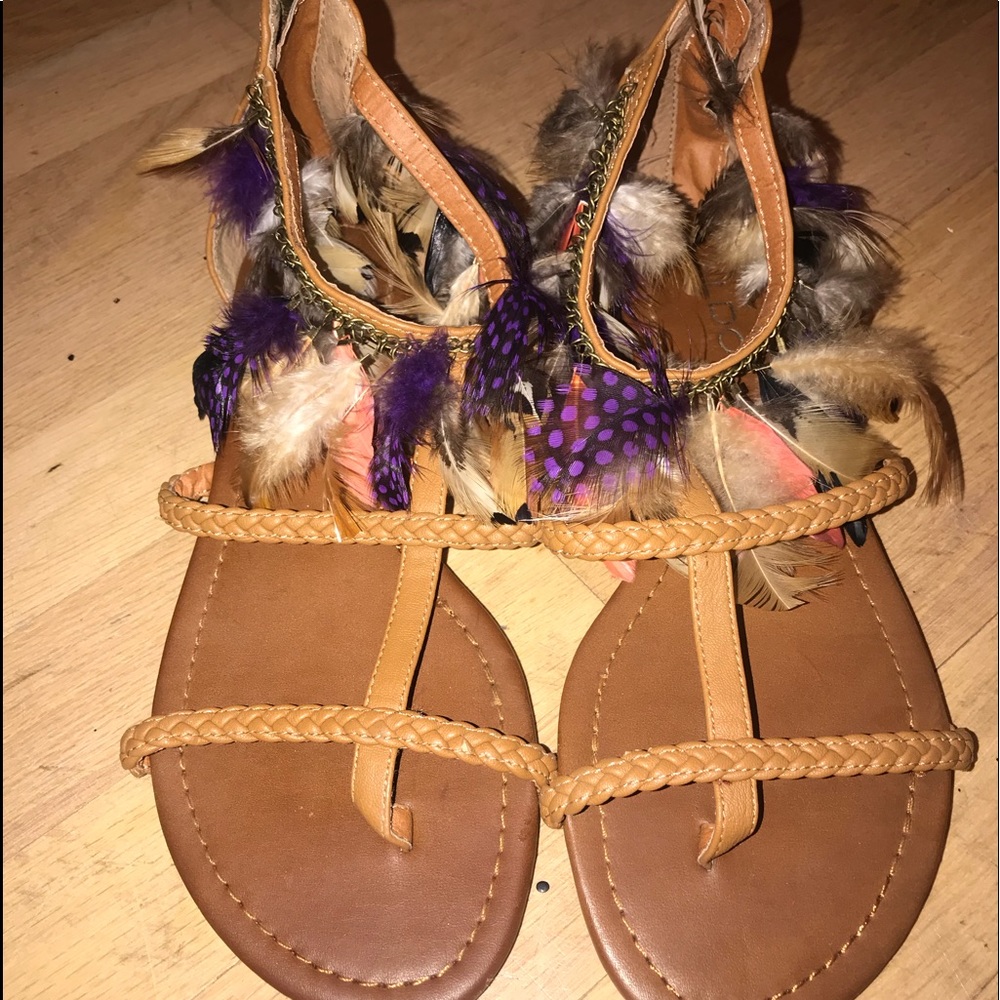 also tan boho sandals with feathers